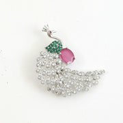 Rhodium Plated AD Multi-Stone Peacock Saree Pin