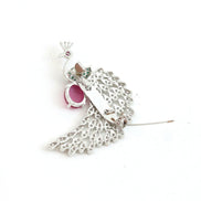 Rhodium Plated AD Multi-Stone Peacock Saree Pin
