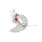 Rhodium Plated AD Multi-Stone Peacock Saree Pin