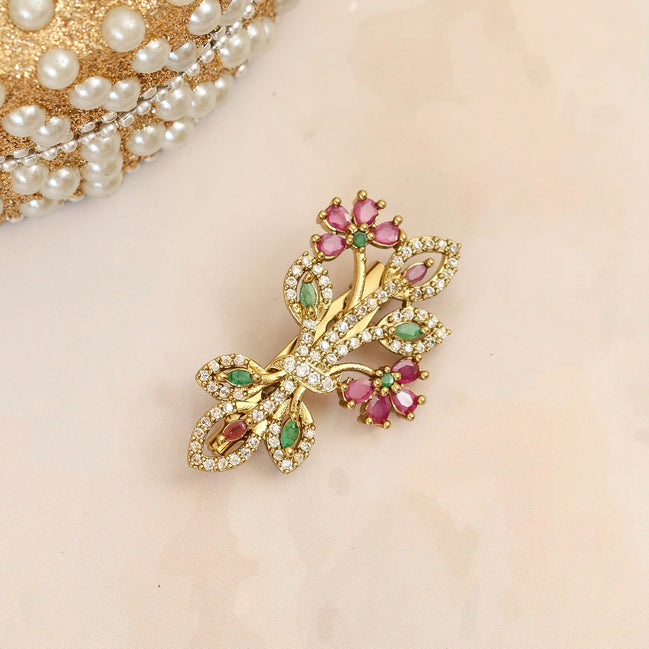 Elegant Floral Bouquet Mehendi -Plated Saree Pin
