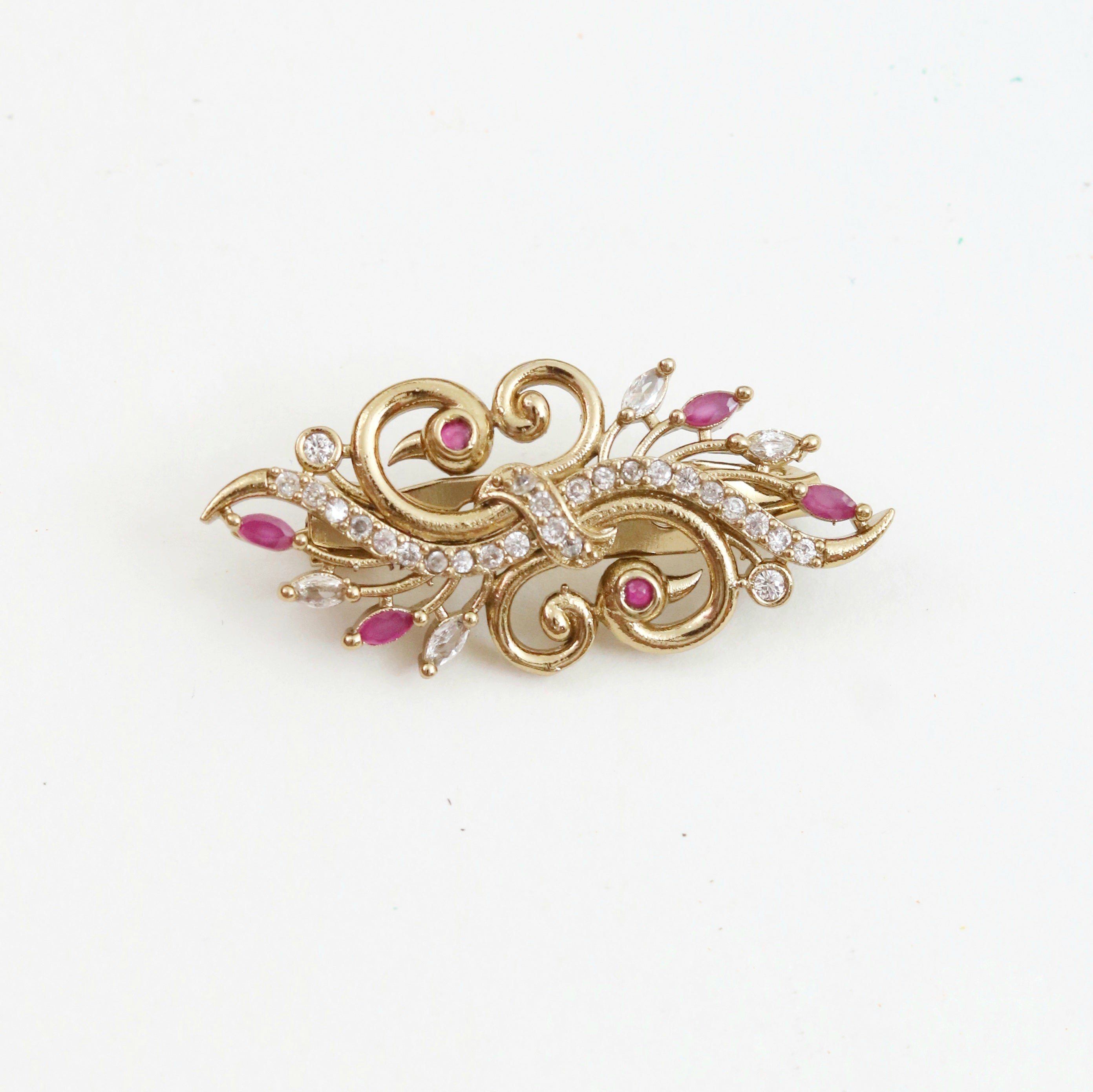 Antique Mehendi Plated AD Peacock Saree Pin