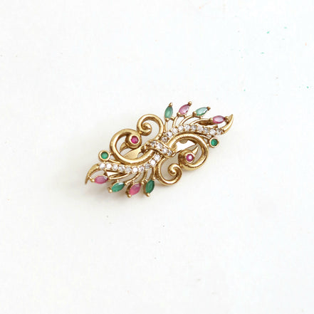 Antique Mehendi Plated AD Peacock Saree Pin