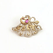 Elegant Antique Gold Plated Peacock Saree Pin