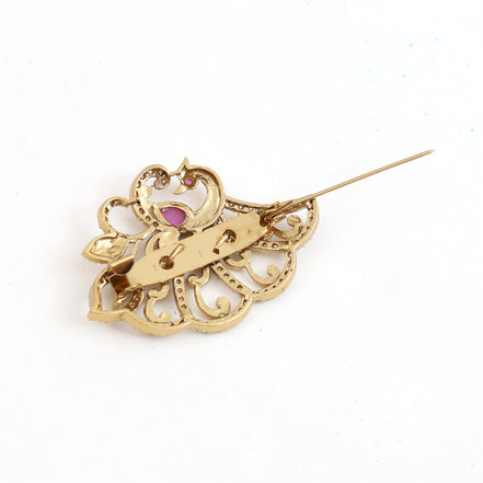 Elegant Antique Gold Plated Peacock Saree Pin