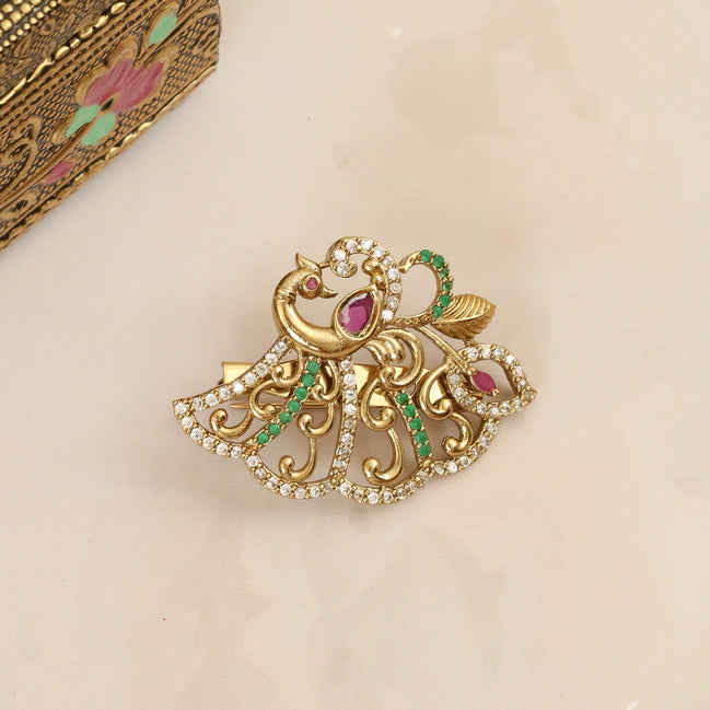 Elegant Antique Mehendi Plated Peacock Saree Pin