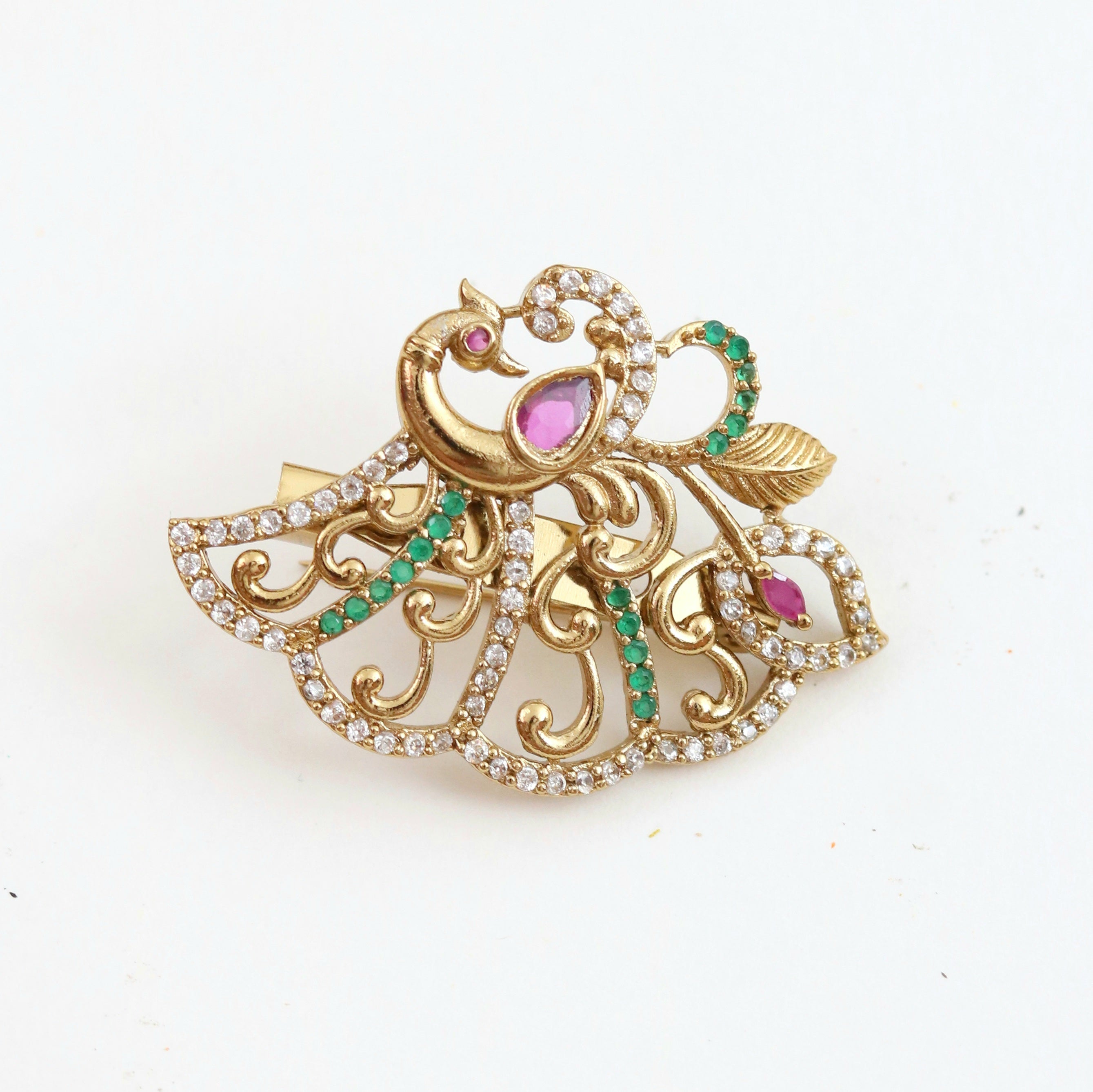 Elegant Antique Mehendi Plated Peacock Saree Pin