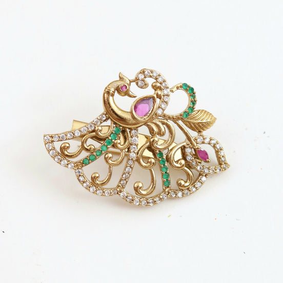 Elegant Antique Mehendi Plated Peacock Saree Pin
