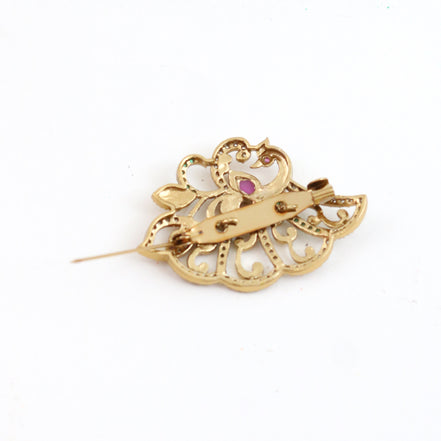Elegant Antique Mehendi Plated Peacock Saree Pin
