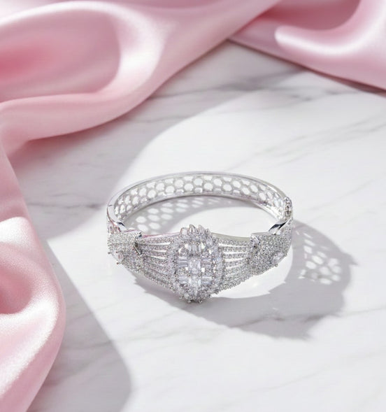Elegant CZ Kada Bracelet - Dazzling Wrist Accessory - Opal Touch