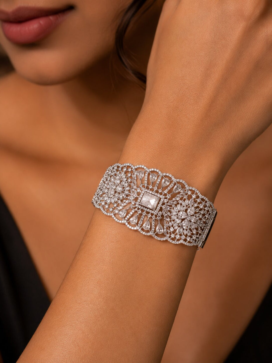 Crystal Cascade Rhodium Plated Bracelet