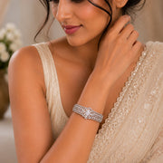 Sparkling Star Floral Cuff Rhodium Plated AD Bracelet