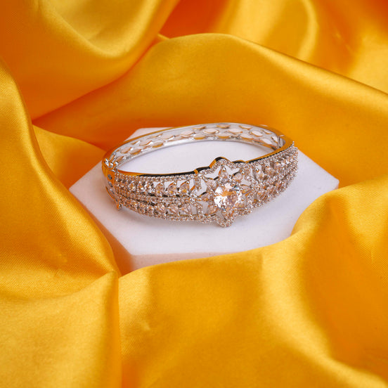 Sparkling Star Floral Cuff Rhodium Plated AD Bracelet