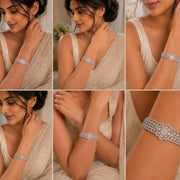 Sparkling Star Floral Cuff Rhodium Plated AD Bracelet
