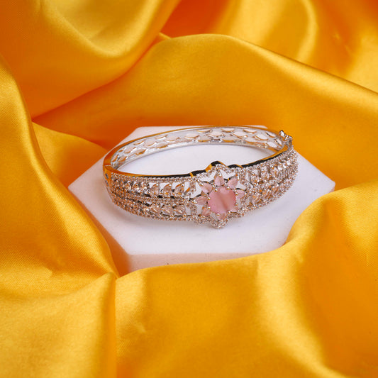 Sparkling Star Floral Cuff Rhodium Plated AD Bracelet