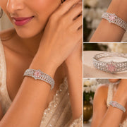 Sparkling Star Floral Cuff Rhodium Plated AD Bracelet