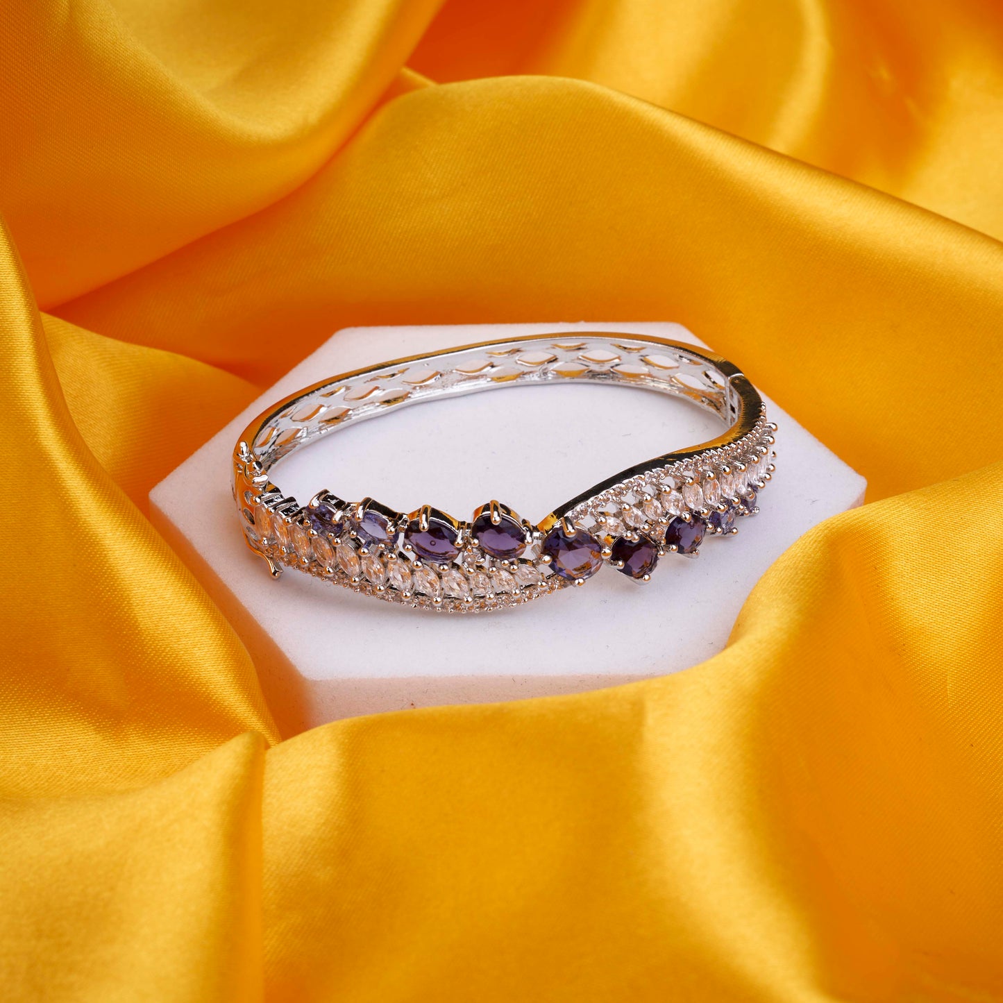 Sparkling Cuff Rhodium Plated AD Bracelet