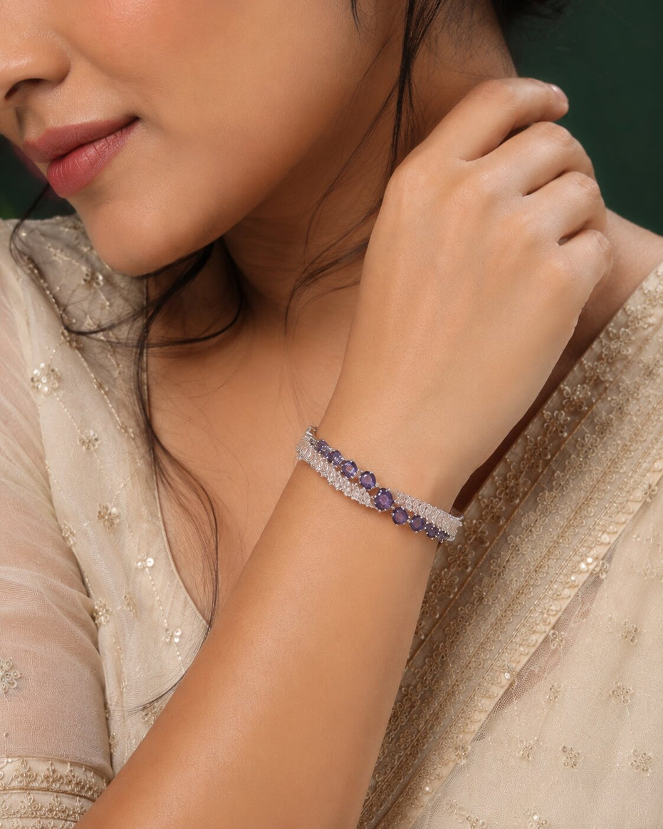 Sparkling Cuff Rhodium Plated AD Bracelet
