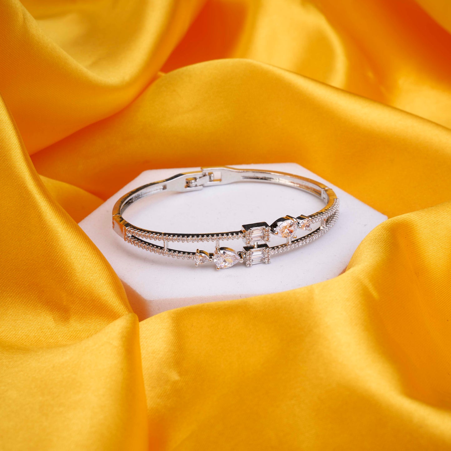 Alluring Cuff Rhodium Plated AD Bracelet