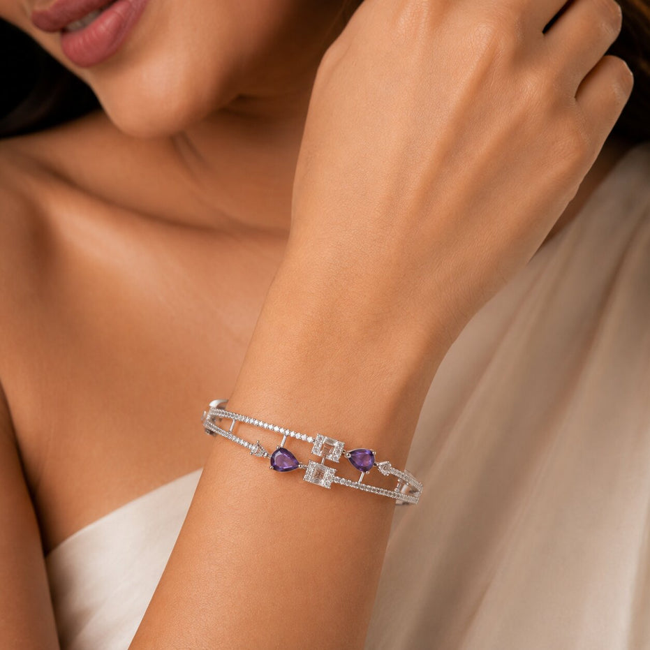 Alluring Cuff Rhodium Plated AD Bracelet
