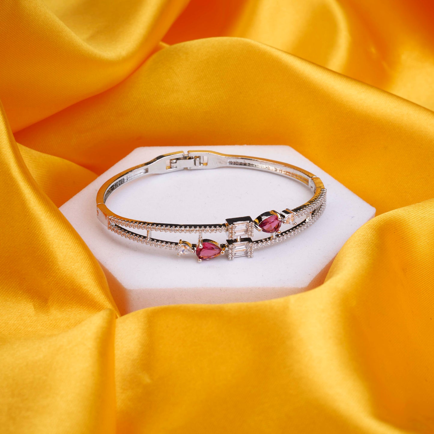 Alluring Cuff Rhodium Plated AD Bracelet