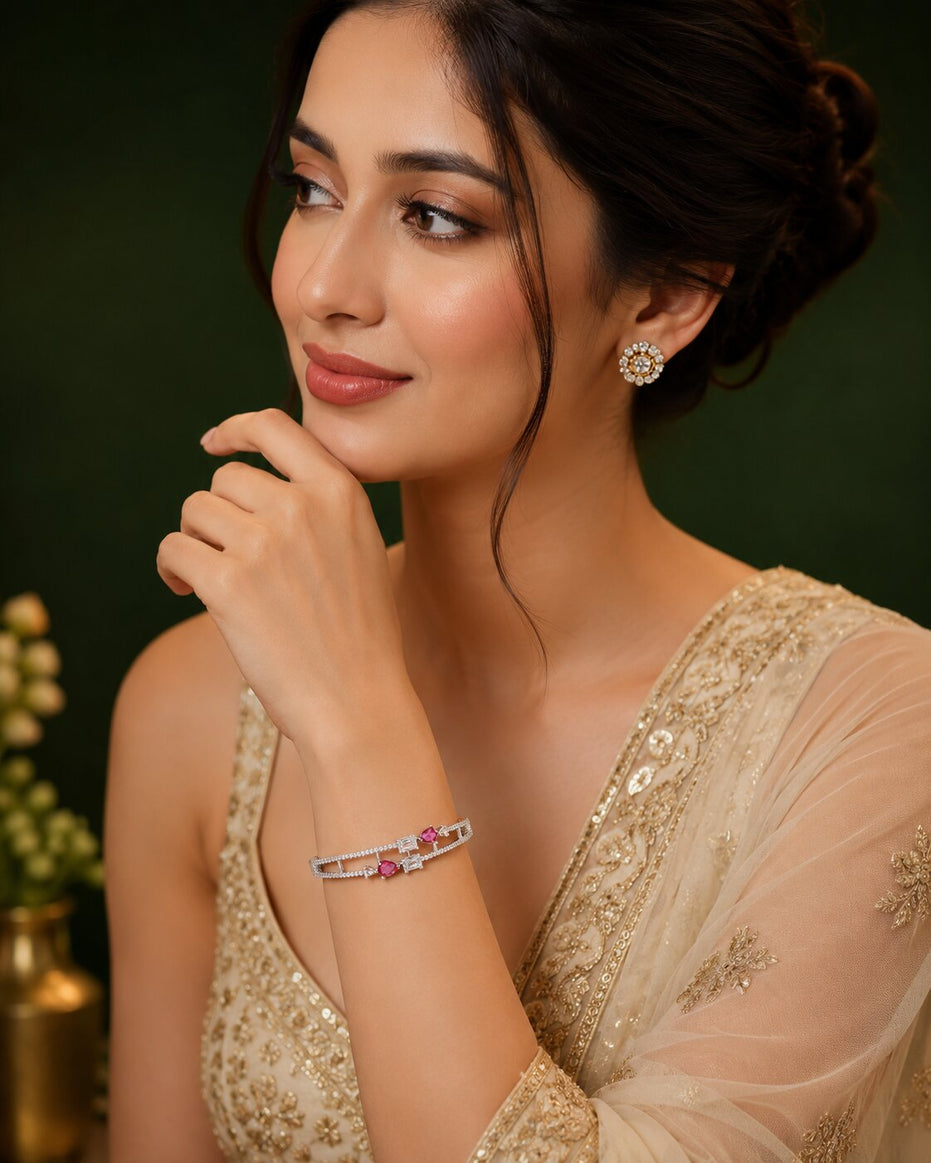 Alluring Cuff Rhodium Plated AD Bracelet