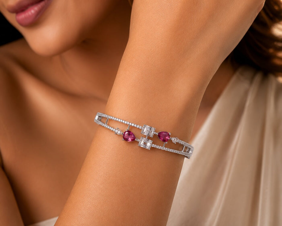 Alluring Cuff Rhodium Plated AD Bracelet