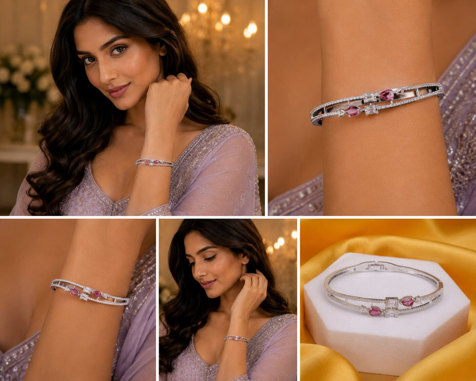 Alluring Cuff Rhodium Plated AD Bracelet