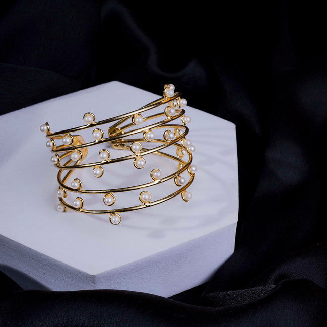 Cuff Gold Plated Bracelet with Pearls