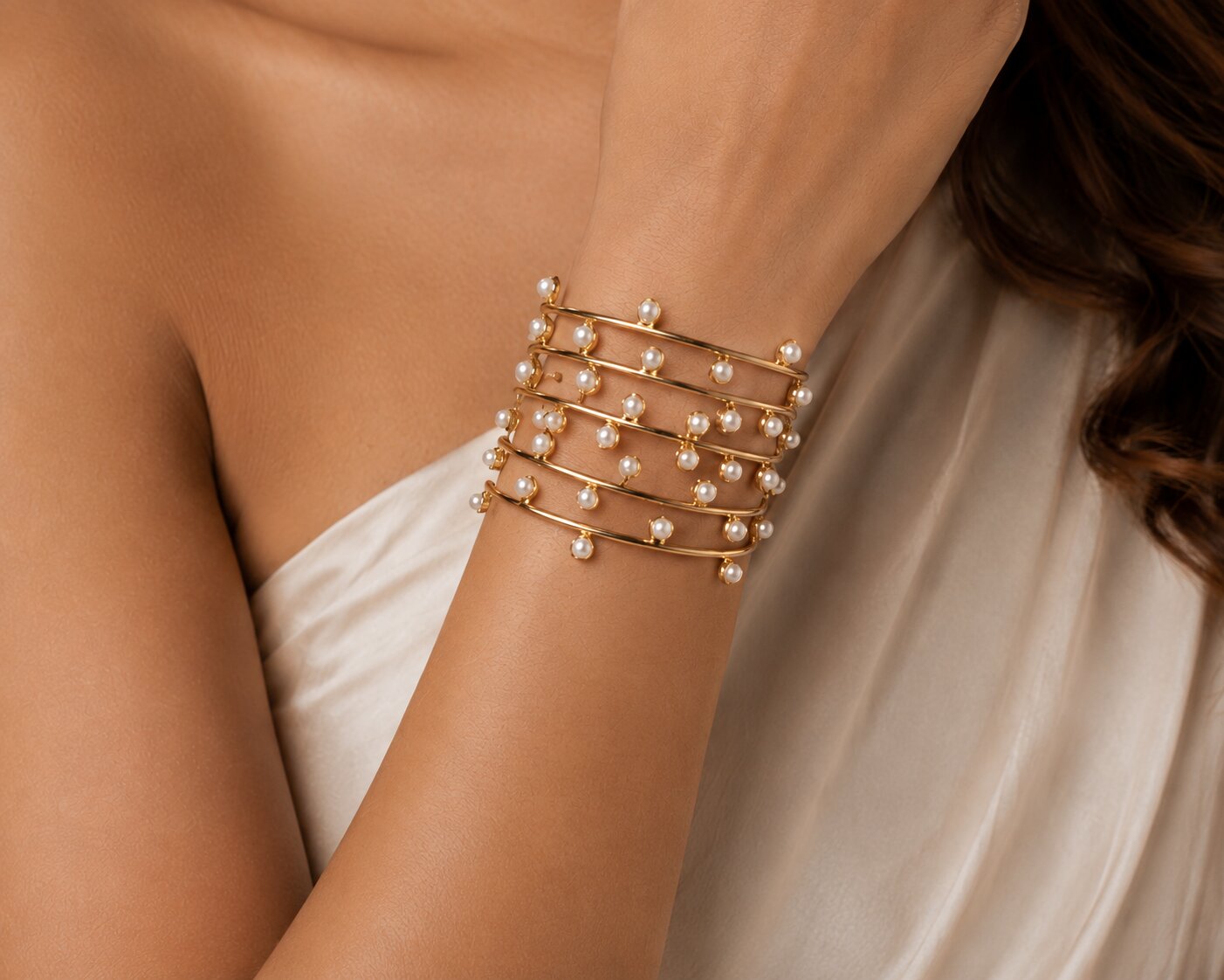 Cuff Gold Plated Bracelet with Pearls