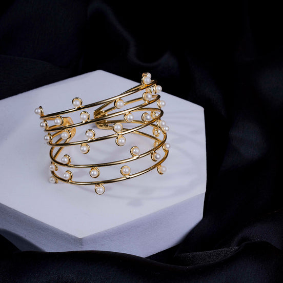 Cuff Gold Plated Bracelet with Pearls