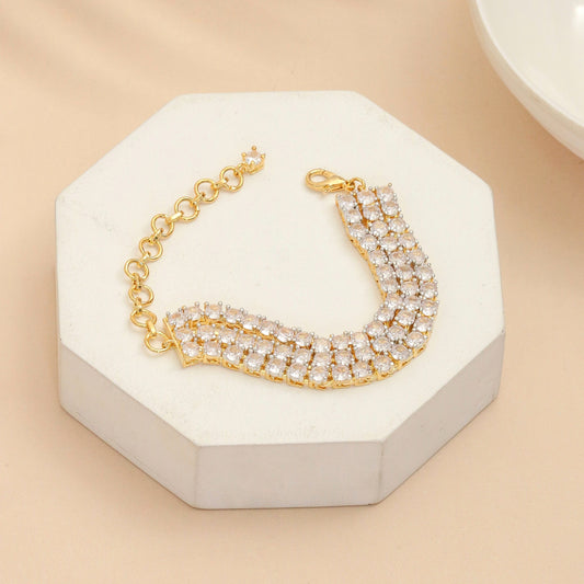 Three Layered Tennis Gold Silver Bracelet