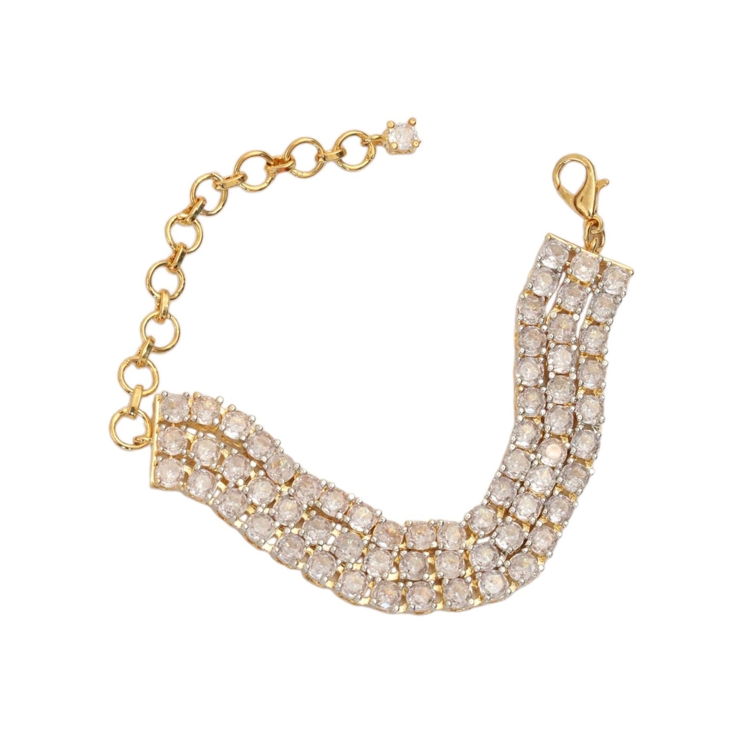 Three Layered Tennis Gold Silver Bracelet