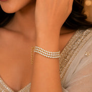 Three Layered Tennis Gold Silver Bracelet