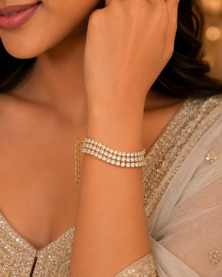 Three Layered Tennis Gold Silver Bracelet