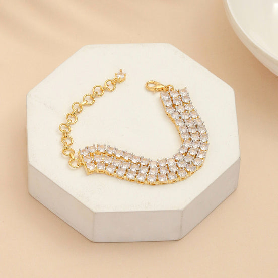 Three Layered Tennis Gold Silver Bracelet
