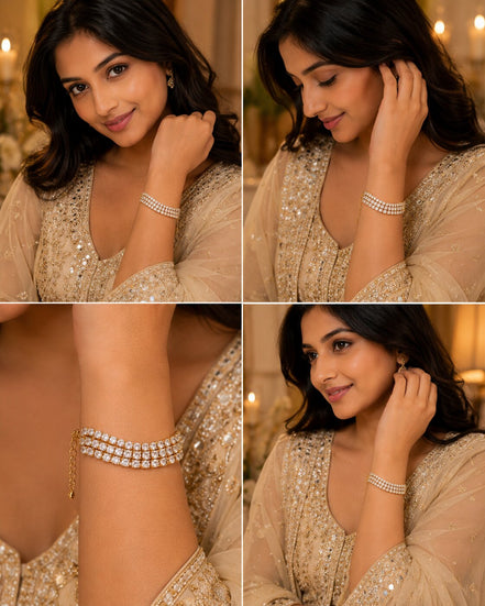 Three Layered Tennis Gold Silver Bracelet