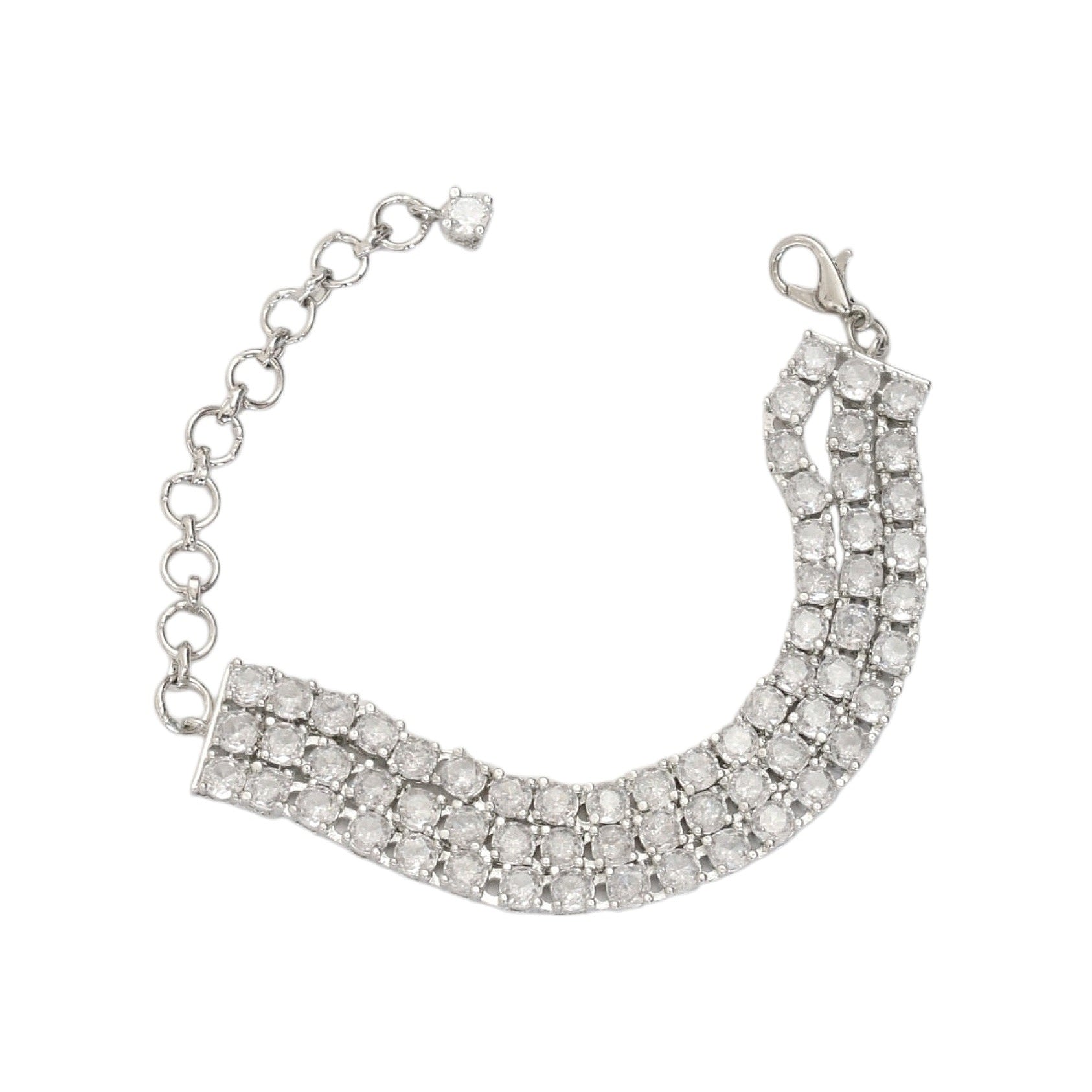 Three Layered Tennis Rhodium Plated Bracelet
