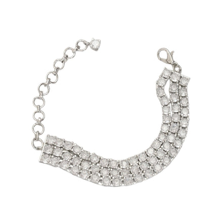 Three Layered Tennis Rhodium Plated Bracelet
