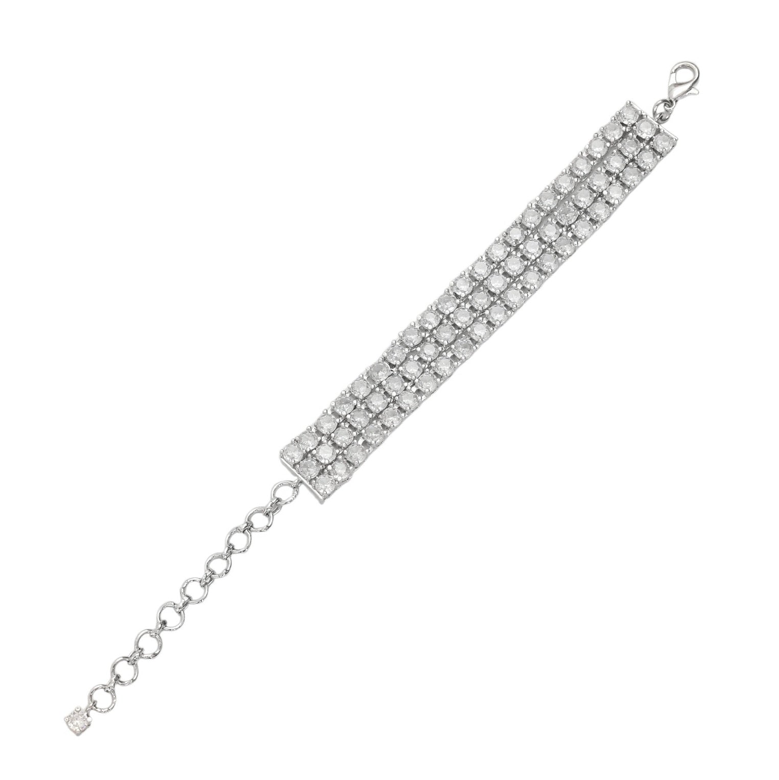 Three Layered Tennis Rhodium Plated Bracelet