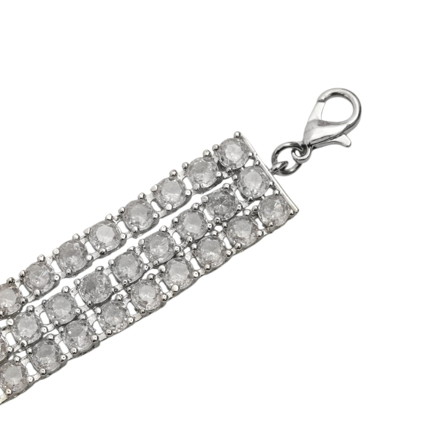 Three Layered Tennis Rhodium Plated Bracelet