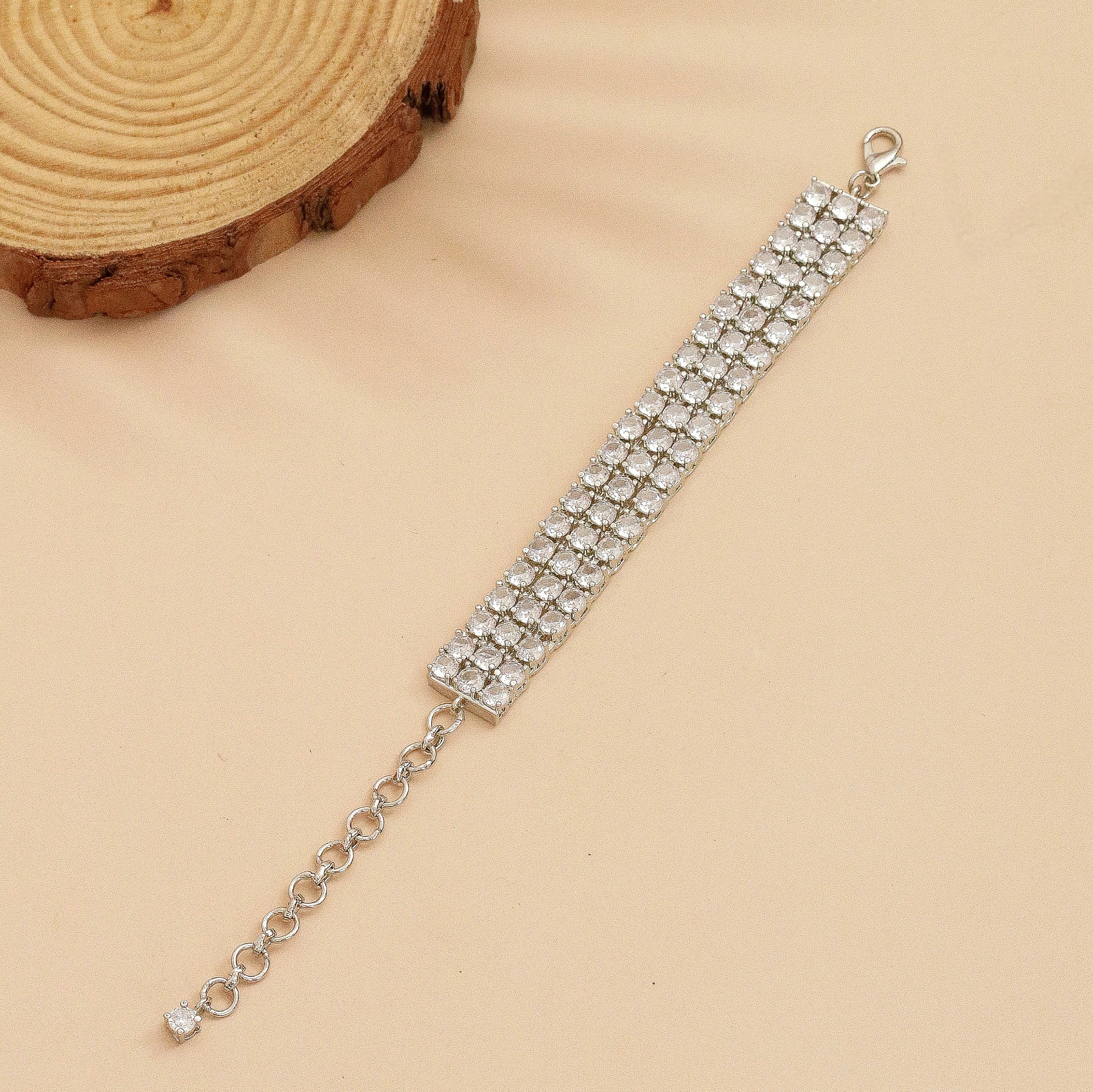 Three Layered Tennis Rhodium Plated Bracelet