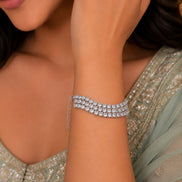 Three Layered Tennis Rhodium Plated Bracelet