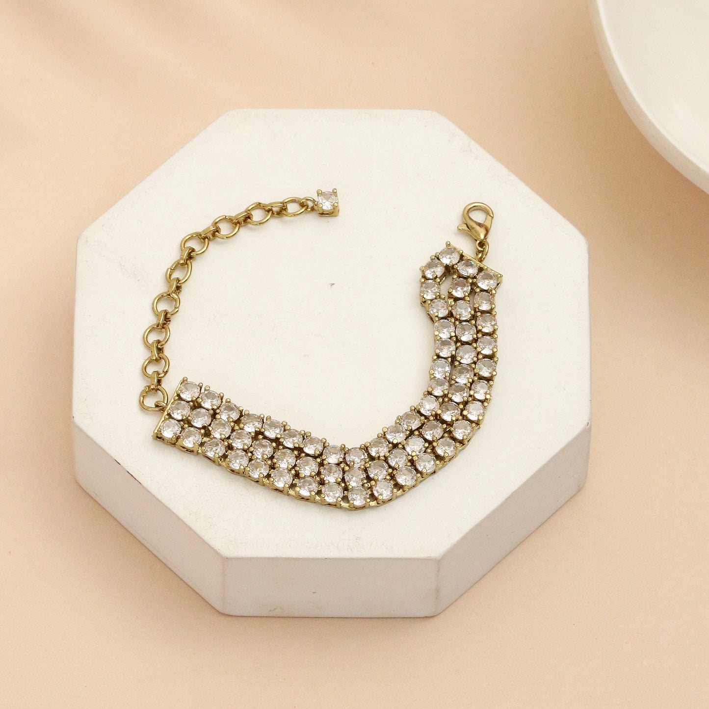 Three Layered Tennis Mehendi Plated Bracelet