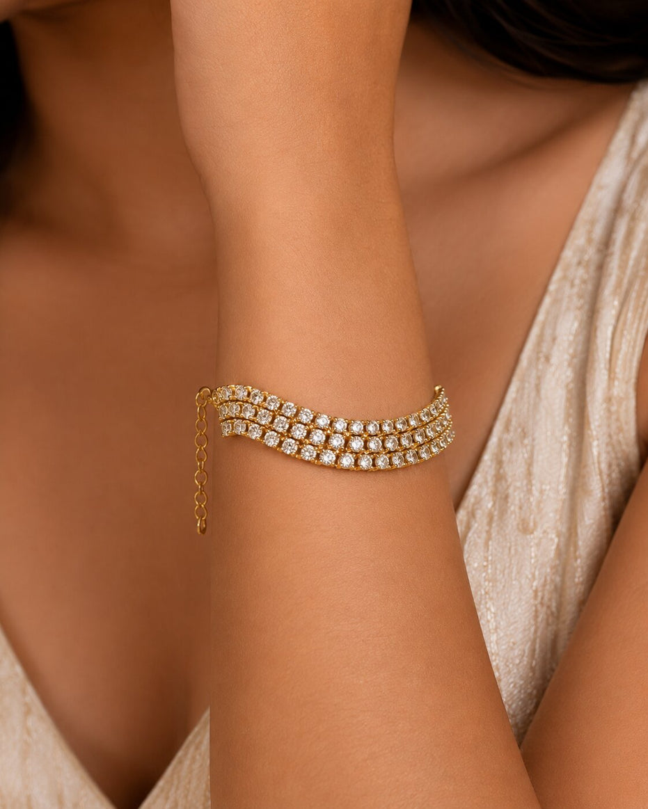 Three Layered Tennis Mehendi Plated Bracelet
