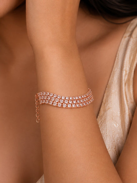 Three Layered Tennis Rose Gold Plated Bracelet