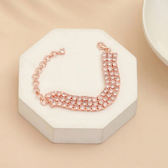 Three Layered Tennis Rose Gold Plated Bracelet