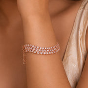Three Layered Tennis Rose Gold Plated Bracelet