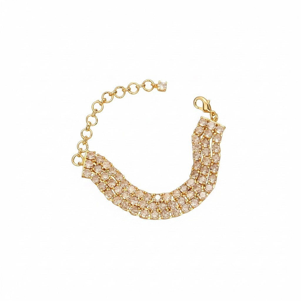 Three Layered Tennis Gold Plated Bracelet