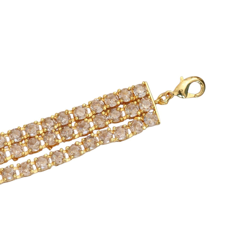 Three Layered Tennis Gold Plated Bracelet