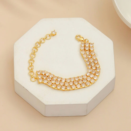 Three Layered Tennis Gold Plated Bracelet